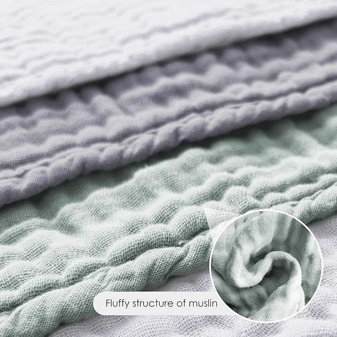 Baby Washcloths -100% Cotton Muslin Soft Baby Bath Wash Cloths and Absorbent Baby Wipes for Newborns Kids Girls and Boys - 12 Pack, 12x12 Inches - Grey, Green, Slate