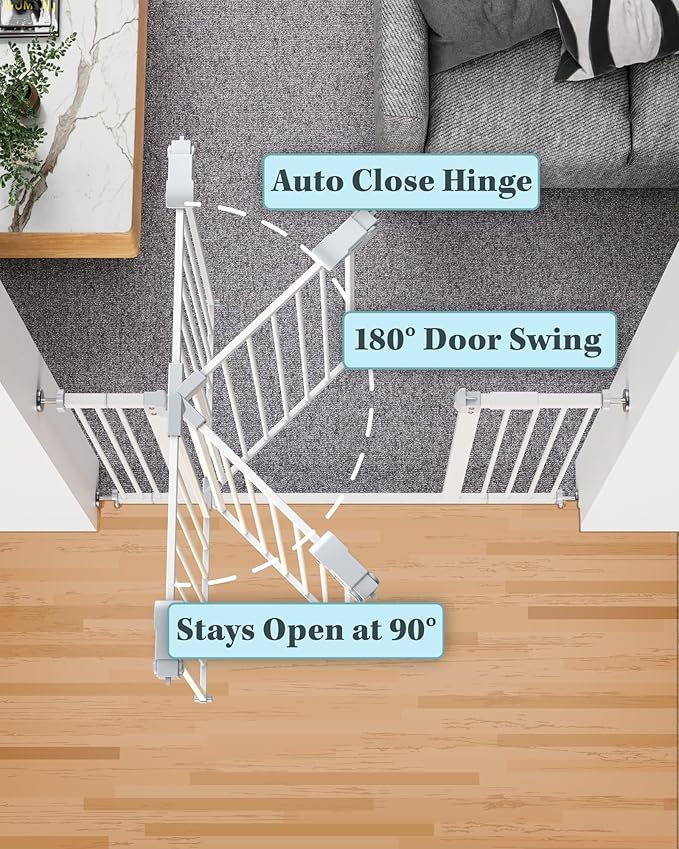 InnoTruth 29-39.6?�Baby Gate for Stairs,36" Extra Tall Dog Gate for The House,Dual-Lock Safety and One Hand Opening Design,Kid Gate for Doorways,Kitchen,Room,Wall-Friendly Pressure Mounted, Pure White