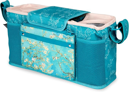 WONDERFOLD Universal Parent Console Stroller Organizer with Insulated Cup Holders, Hook & Loop Closure Handle Attachment, 2 Storage Pockets, Removable Shoulder Strap for Easy Transport