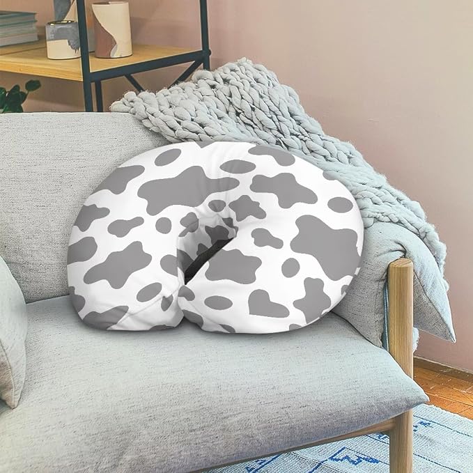 Grey Cow Print Nursing Pillow Slipcover Case Machine Washable Cozy Feeding Pillow Case for Boy & Girl Newborn Nursing Pillow Support Cover for New Parents
