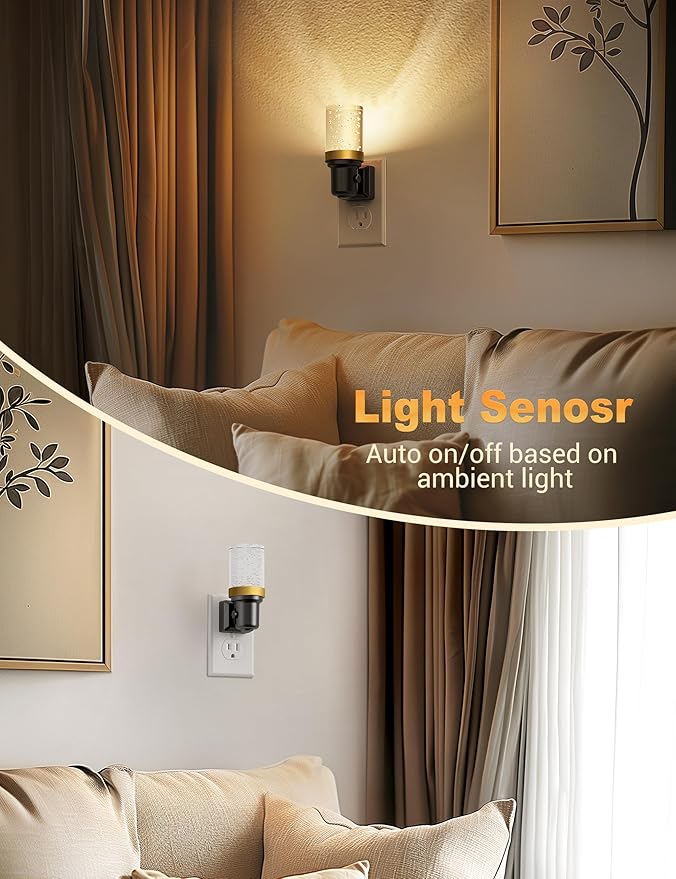 JandCase Night Light, Dimmable Night Lights Plug into Wall, Auto On/Off Light Sensor Nightlight, 3000K Warm White 0-100LM Brightness LED Nightlight, Bathroom Night Light Hallway Bedroom Decoration