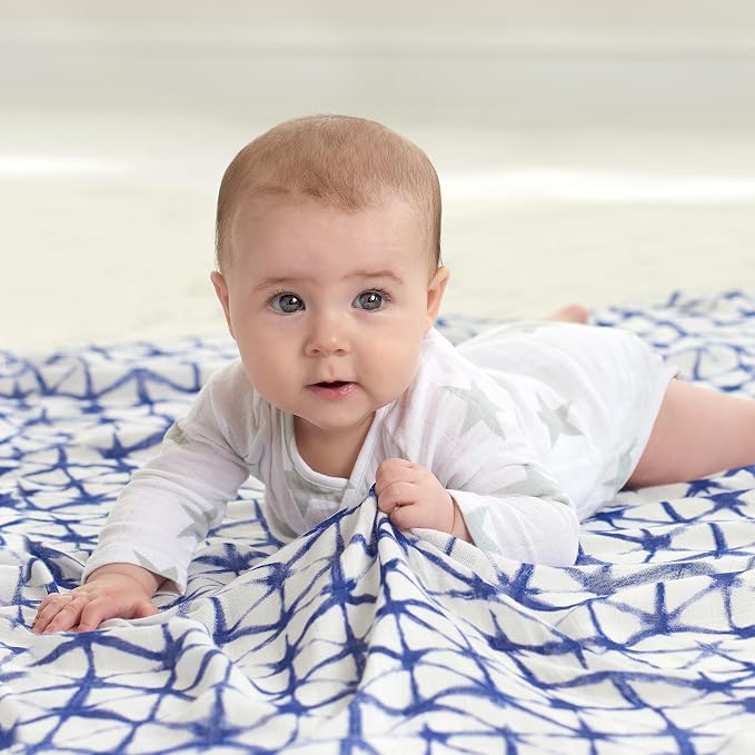 aden + anais Silky Soft Swaddle Blanket,100% Viscose from Bamboo Muslin Blankets for Girls & Boys, Baby Receiving Swaddles, Ideal Newborn & Infant Swaddling Set, 3 Pack, Indigo Shibori