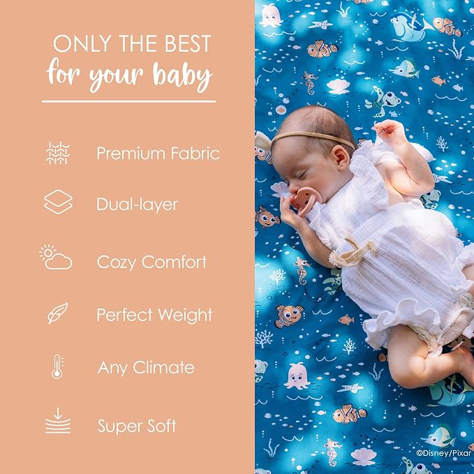 Milk Snob Disney Pixar Infant Boy/Girl Swaddle Blanket, Soft Receiving, Security and Play, Perfect for Summer, Toddler Infant Newborn Bedding, Baby Shower, Baby Registry Gift (Finding Nemo)