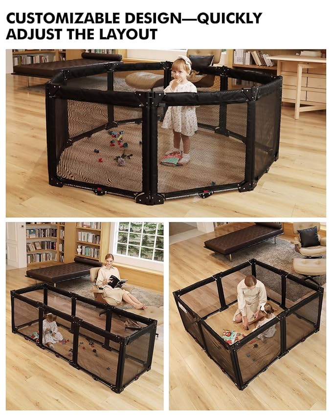 Extra Wide Baby Gate Playpen with Heat-Resistant Mesh,8 Panel Foldable Baby Fence,Indoor/Outdoor Safety Barrier,Dog Playpen & Fireplace Gate
