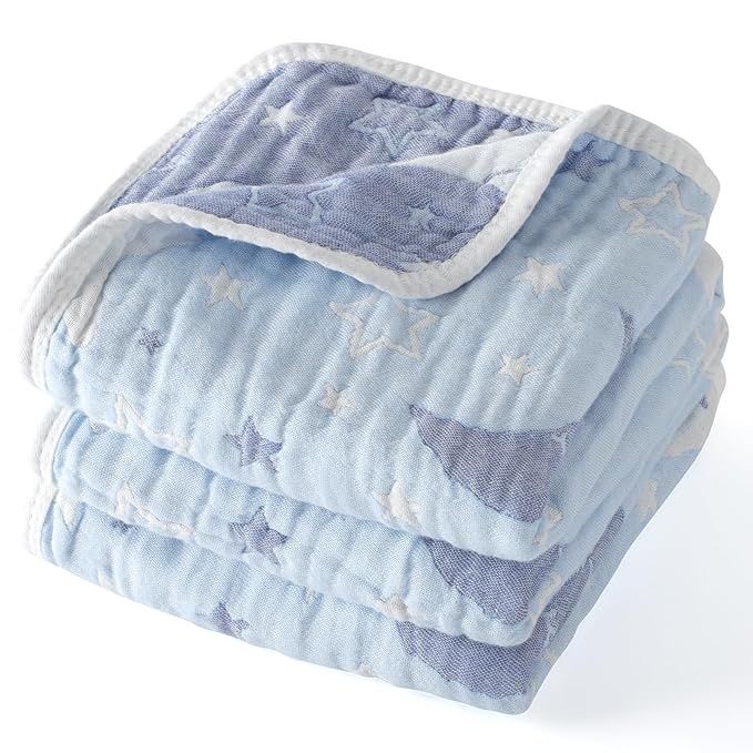 Cotton Muslin Baby Blankets Organic Comforter Reversible Neutral 6-Layer Soft 43.3"x41.3" for Newborn Infant Toddler Boys Girls, Daycare Receiving Swaddle Throw Quilt, Nursery Crib Bassinet Blanket