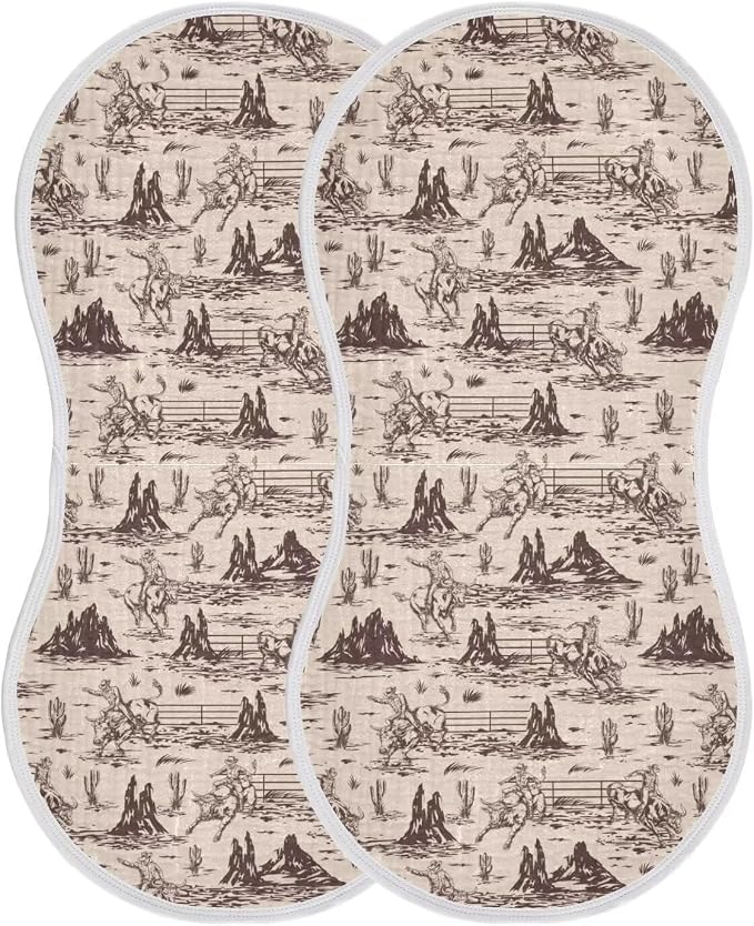 Western Baby Muslin Burp Cloths Set of 2 American Cowboy Muslin Washcloths Cute Milk Spit Up Rags Soft Newborn Towel Burp Cloth Bib for Unisex Boys and Girls, 22 x 11 Inch