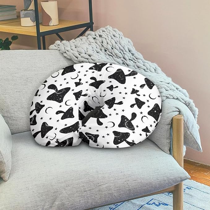 Nursing Pillow Cover Stretchy，Breastfeeding Pillow Slipcover for Baby Girls，Starry Sky and Mushrooms,Soft Snug Fits On Newborn Feeding Pillow Case