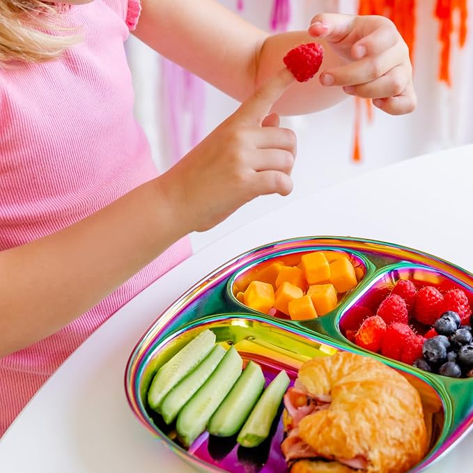 Ahimsa Stainless Steel Kids Plate, Pediatrician Designed Divided Toddler & Baby Plates, Non Toxic, Unbreakable & Dishwasher Safe, Rainbow