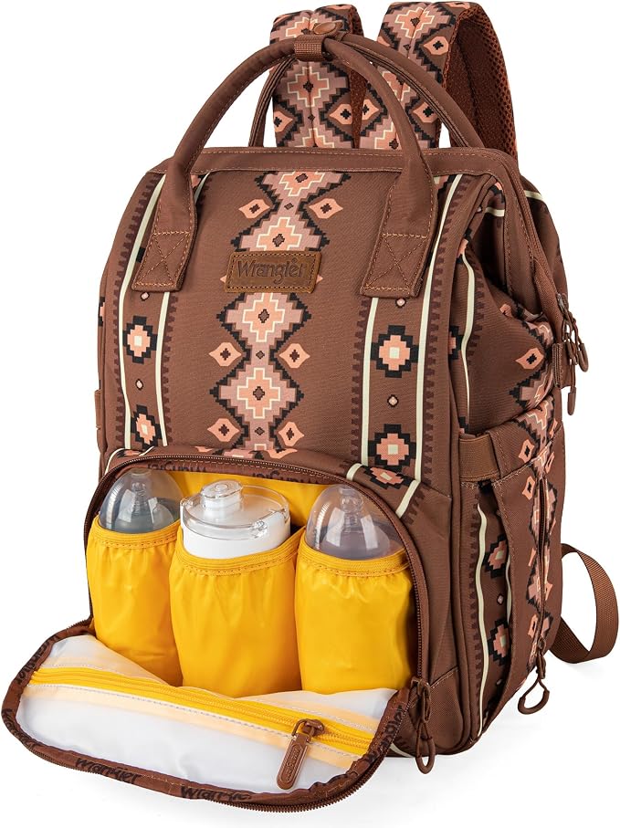 Wrangler Aztec Backpack Organized Daypack Travel Baby Bag with Stroller Strap and Side Bottle Pockets WG2204-9110CM