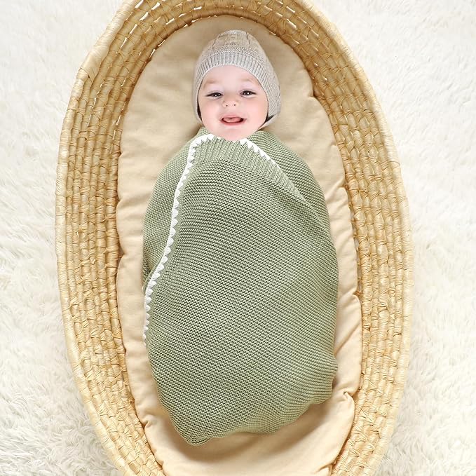 mimixiong Cotton Baby Blanket Gender Neutral Nursery Swaddling Blanket for Shower Gift Registry for Baby Sage Green 40 x30 Inch