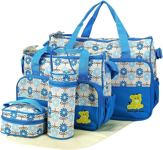 5-Pack Mummy Diaper Shoulder Bag Set w/Changing Pad ??Large Water-Resistant Nappy Bag with Insulated Pockets