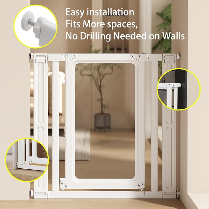 Auto Close Baby Gate for Stairs and Doorways, Pressure Mounted Pet Gate for Dogs, Extra Wide & Tall Child Safety Gate with Walk Through Door for House, No Drill Adjustable Indoor Barrier