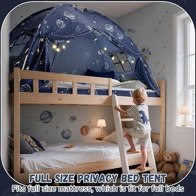 Full Size Bed Canopy Tent, Galaxy Space Kid Bed Tent, Bed Tents Full Boy Floor Privacy Sleeping Tent for Toddler Birthday Toy House Gift