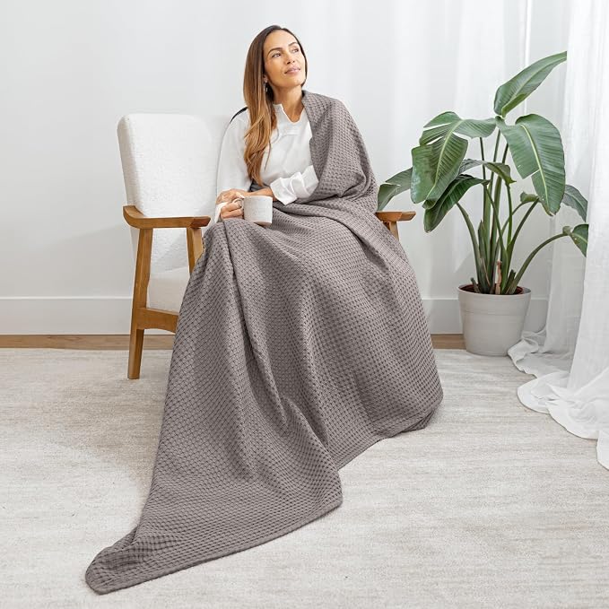 Comfy Cubs Waffle Blanket King, 108" x 90" - 100% Cotton Lightweight Breathable Bed Blanket - Soft Textured Thermal Weave for All Seasons – Decorative Cozy Layer for Couch, Sofa, or Bed - Charcoal