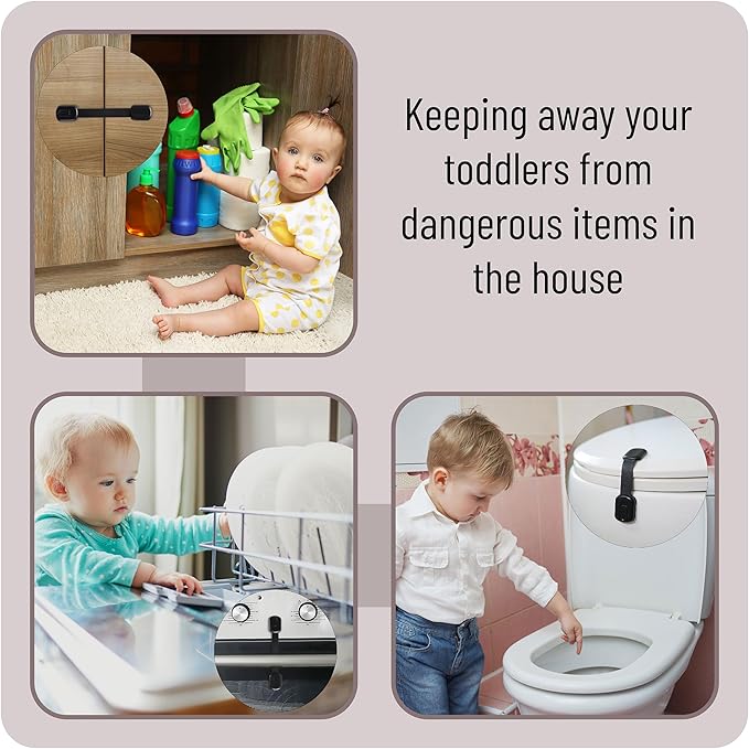 Bates- Child Safety Strap Locks, 14 Pack, Black Baby Cabinet Locks, Toilet Locks Baby Proof, Child Proof Drawer Locks, Cabinet Baby Locks for Cabinets, Child Proof Cabinet Locks, Drawer Child Locks