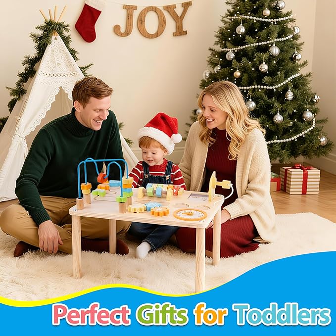 ATOYUS Activity Table for 1 2 Year Old, Wooden Montessori Toys Activity Center for Toddlers 1-3 Boys Girls, 8 in 1 Kids Sensory Game Play Table, 1st 2nd Christmas Birthday Gifts for 12 Months+ Baby