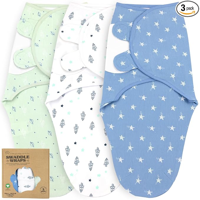 Swaddles for Newborn Boys – 3-Pack Infant Swaddles 0-3 Months – Adjustable Newborn Swaddle Sleep Sack – Soft Organic Cotton Baby Wrap for Safe & Cozy Sleep