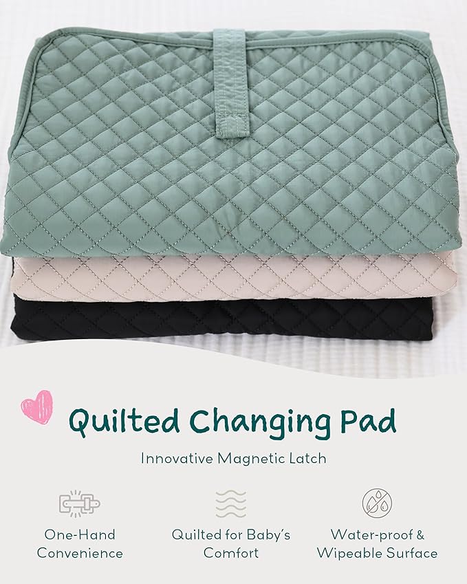 Lily Miles Baby Changing Pad Portable, Diaper Changing Mat with Magnetic Latches, Travel Pad for Diaper Bag, Baby Essentials, Wipeable & Waterproof Mat (Willow Green, Large)