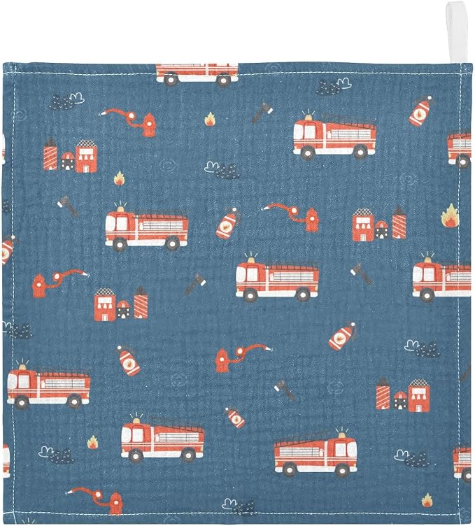 vvfelixl Baby Muslin Washcloths, Firefighters Pattern Baby Burp Cloths, Cotton Baby Face Towel for Newborn Infants Boys Girls Soft and Absorbent 11.8 X 11.8 in, 3 Pack Blue