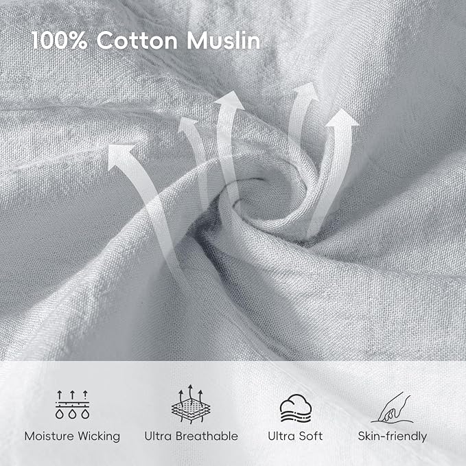 david's kids Muslin Cotton Baby Sleep Sack 6-12 Months, 2 Pack 100% Cotton Sleeping Bag for Summer, TOG 0.5 Baby Wearable Blankets with 2-Way Zipper, Soft Sleep Sacks for Newborn Infant, White & Grey