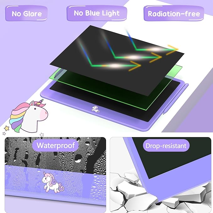 Hockvill LCD Writing Tablet for Kids 12 Inch, Kids Learning Toys Drawing Pad for Girls Boys, Unicorn Doodle Board for Toddlers 3 4 5 6 7 8 Year Old Travel Essentials, Christmas Brithday Gifts for Kids