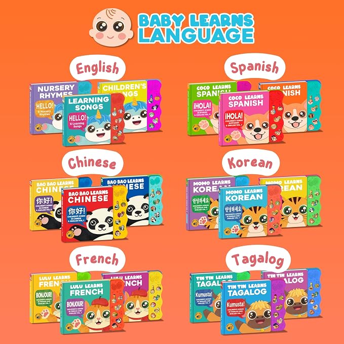 Coco Learns Spanish Vol. 2 — Interactive Sound Board Book for Toddlers 1-3, Bilingual English & Spanish Songs & Music, Talking Musical Book, Musical Toy Gift for Babies & Kids