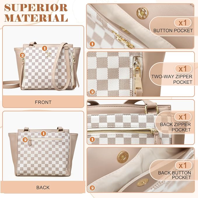 miss fong Checkered Small Diaper Bag Crossbody Diaper Bags, Diaper Bag Purse, Diaper Clutch Crossbody Bag leather Crossbody Bags for Women-Beige&honey