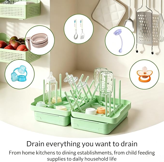 Foldable Travel Bottle Drying Rack, 16-Rib High Capacity, Space-Saving Portable Drying Rack for Baby Bottles, Breast Pumps & Feeding Accessories, Lightweight for Daily & Travel Use