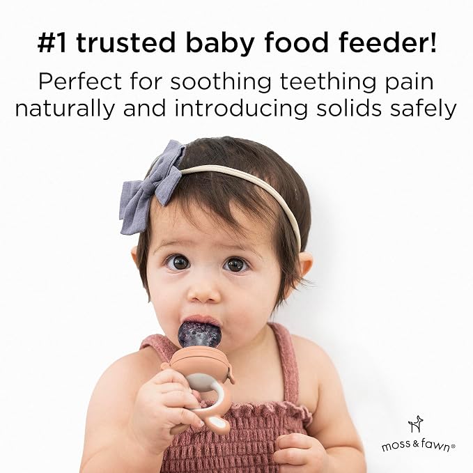 Moss and Fawn Baby's First Bites Bundle - Silicone Frozen Breast Milk Popsicle Kit with Forage Feeder & Teething Popsicle Ice Cube Tray - BPA, PVC, & Lead-Free - Bloom