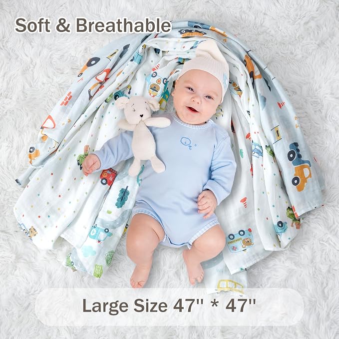 2-Pack Muslin Swaddle Blankets 47x47-100% Cotton Breathable Receiving Blankets for Newborn Baby, Soft Swaddling Wraps, Polka Dot Cruisers