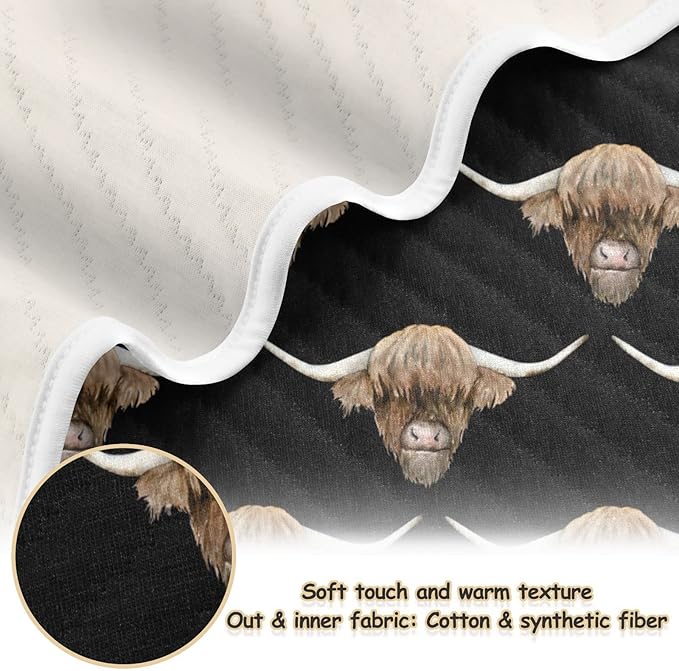 Ollabaky Scottish Highland Cow Head Baby Blanket for Boys Girls, Cotton Throw Blanket Swaddle Blanket for Crib Stroller, 30"x40", Unisex