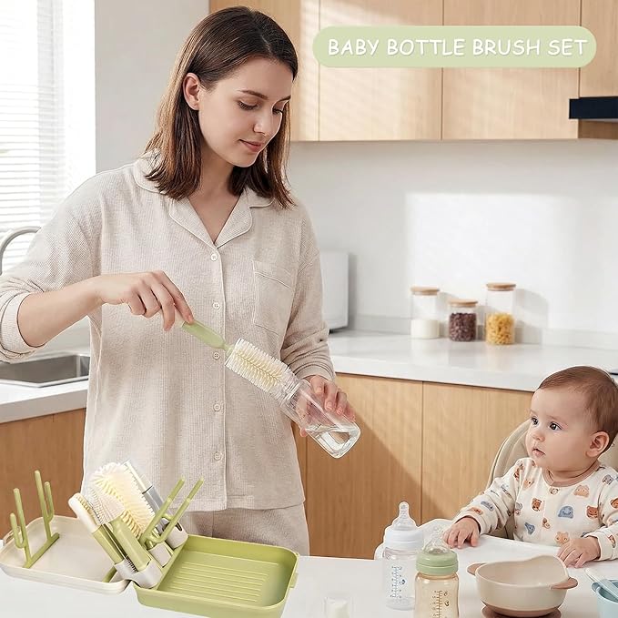 7-in-1 Travel Baby Bottle Brush Set, Silicone Cleaning Kit with Nipple & Straw Brush, Portable Storage Box -Baby Essentials for Home&Travel