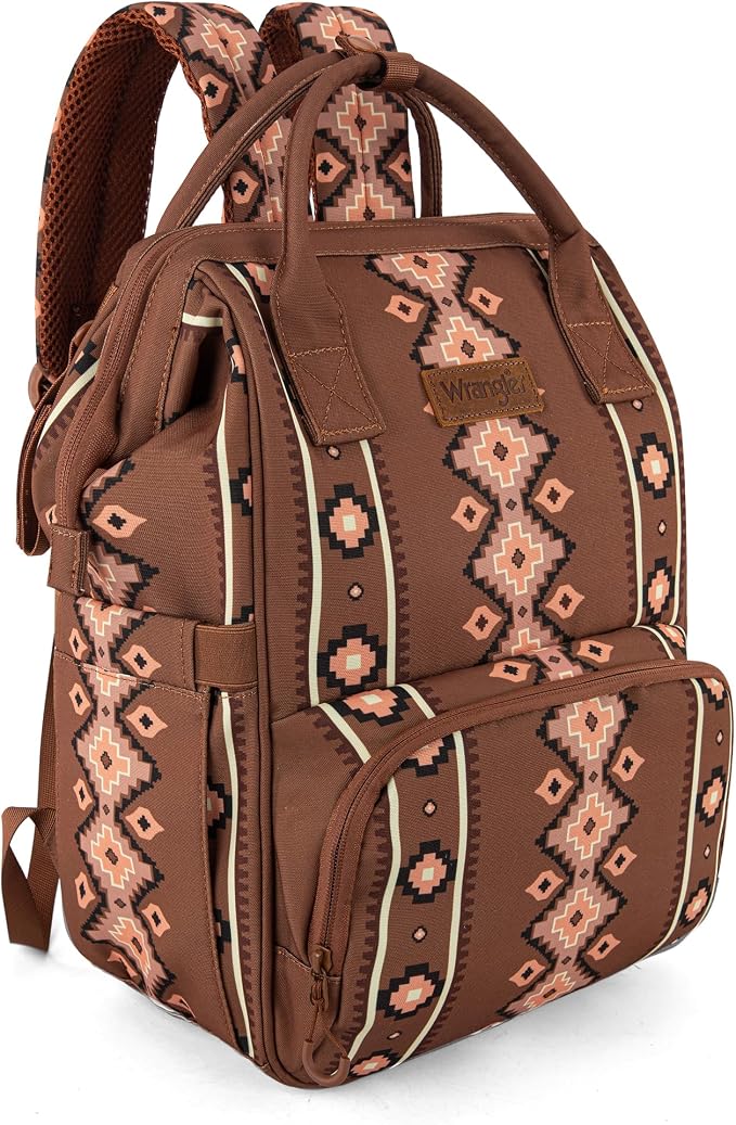Wrangler Aztec Backpack Organized Daypack Travel Baby Bag with Stroller Strap and Side Bottle Pockets WG2204-9110CM