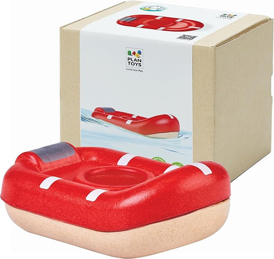 PlanToys® Wooden Whitewater Raft | Waterproof Bath and Water Play Toy | Montessori Toy for Imaginative Play, Coordination and Sensory Development | Eco Friendly Floating Toy