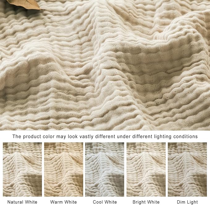 EMME Cotton Muslin Blanket Twin XL - 66"x90" Lightweight Breathable Beige Layering Bedspread Coverlet All Season Gauze