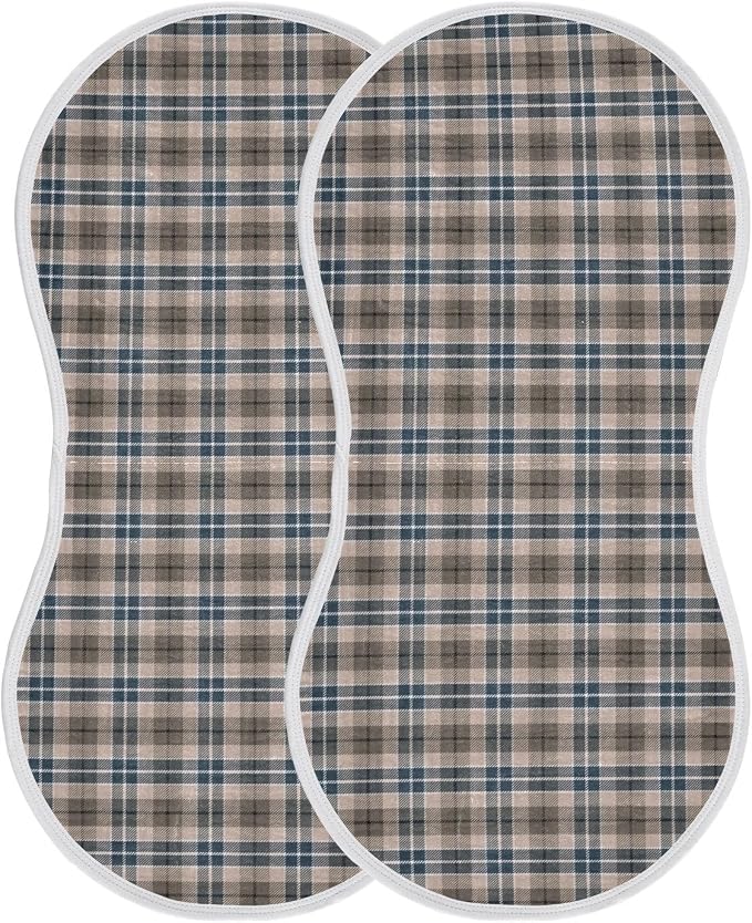 Brown Plaid Checkered Baby Muslin Burp Cloths Set of 2 Geometric Gingham Muslin Washcloths Rustic Patch Milk Spit Up Rags Soft Newborn Towel for Unisex Boys and Girls, 22 x 11 Inch