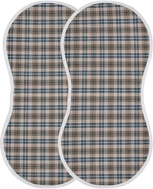 Brown Plaid Checkered Baby Muslin Burp Cloths Set of 2 Geometric Gingham Muslin Washcloths Rustic Patch Milk Spit Up Rags Soft Newborn Towel for Unisex Boys and Girls, 22 x 11 Inch