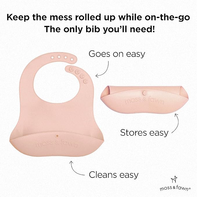 Moss and Fawn Gather & Roll Bib - Washable Waterproof Silicone Baby Feeding Bib - BPA, Lead, & PVC-Free