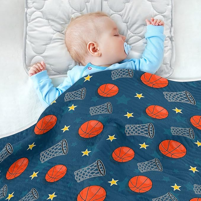 Ollabaky Sports Theme Basketball Baby Blanket for Boys Girls Cotton Throw Blanket Swaddle Blanket for Crib Stroller Nursery Receiving Blanket Infant Toddler Unisex 30"x40"