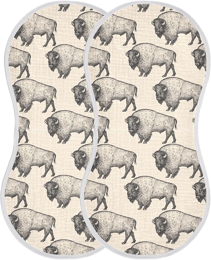 Muslin Burp Cloths for Baby Boys and Girls - 4-Pack Ultra Absorbent North America Bison Muslin Washcloths, Newborn Towel, Milk Spit Up Rags, Burp Cloth Bib for Unisex, 22 x 11 Inch