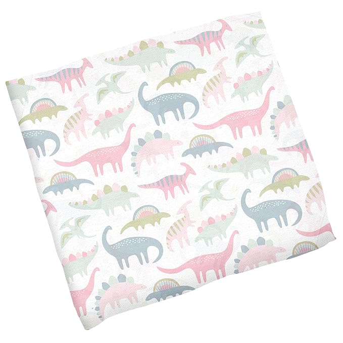 Stephen Joseph, Muslin Swaddle Blanket for Baby Girls and Boys, Newborn Receiving Blanket for Swaddling, 100% Cotton Baby Swaddle Wrap, Receiving Swaddle Wrap, 47 x 47 inches, Pink Dino