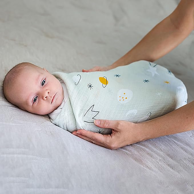 Stork Muslin Swaddle Blankets, Baby Swaddle Wrap for Baby Boys and Girls, 2-Pack Breathable and Skin-Friendly Baby Receiving Blankets, Baby Essentials, Registry & Gift, 40 x 40 inches Stars/Birds