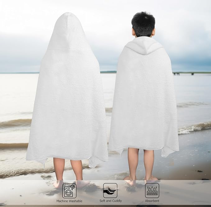 ORIGINAL KIDS Hooded Bath Towel Wrap - Ultra Soft 100% Cotton Terry Large Oversized Hooded Kids Towel - Toddler Big Kid Shower Pool Beach Towel - Absorbent Quick Dry Easy Care Gift - 30 x 54 - White