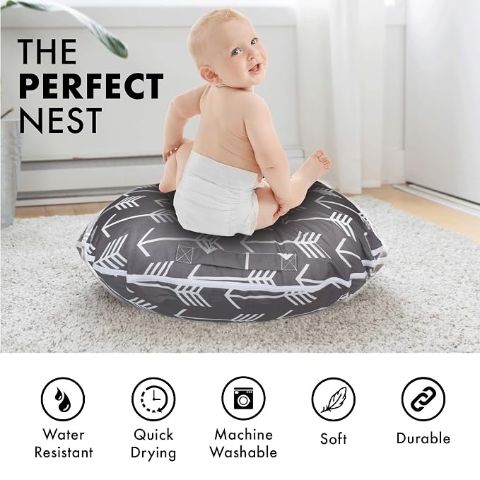 Nursing Pillow Cover | Soft Water Resistant and Machine Washable Fabric | Unisex Grey Elephant Print Design | Great for Breastfeeding and Bottle Feeding Mothers