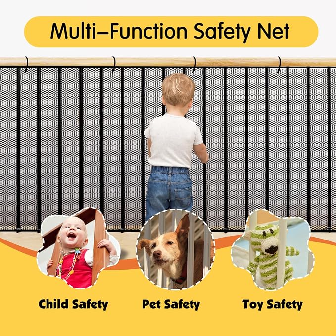 Cupount Banister Guard for Baby- Black Safety Mesh Netting for Pets and Kids - Stair Railing Cover for Home (Black, 60x39 Inch (Pack of 1))