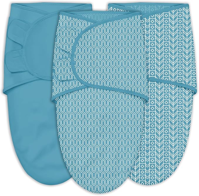 SWEET DOLPHIN 3-Pack Baby Swaddle Sleep Sacks - Newborn Swaddle Blanket with Soft Cotton - Ergonomic Wrap for Boys and Girls, 3-6 Months, Peacock Blue
