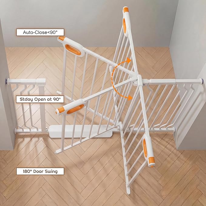 Small Narrow Baby Gate for Stairs 23.8-28.3 Inch Wide Narrow Dog gate No Drilling with Walk-Through Door,White