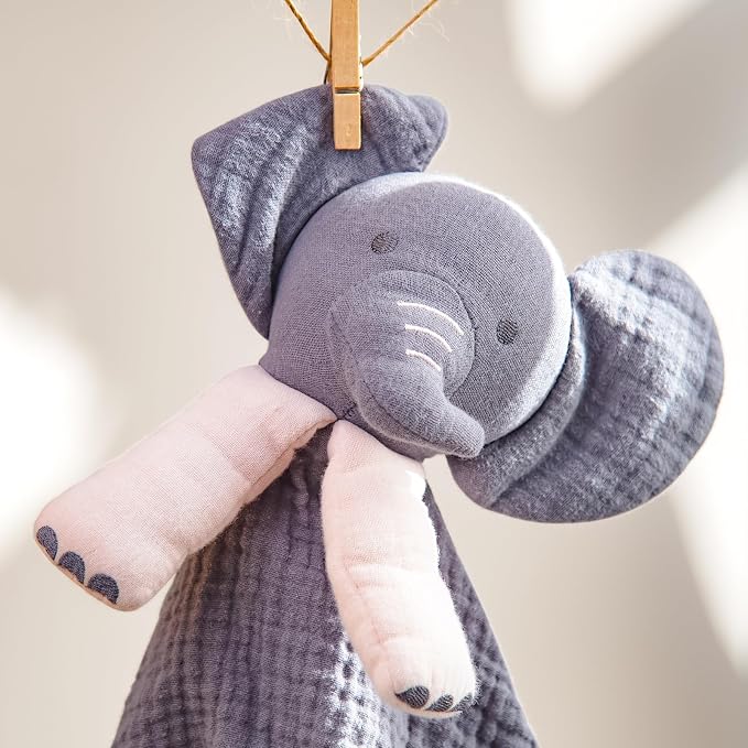 lulumoon Muslin Elephant Lovey for Babies: Skin-Friendly Security Blanket for Self-Soothe - Newborn Gift for Baby Shower