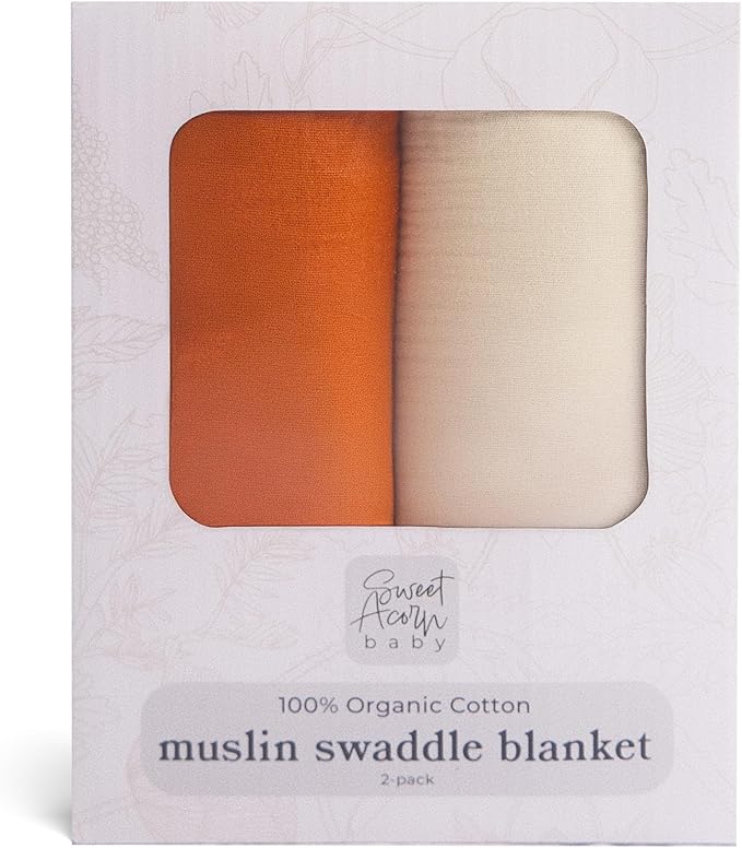 Muslin Swaddle Blanket ??Soft Cotton Muslin Baby Blanket for Newborns, Infants, and Toddlers, All-Season Comfort Baby Essential - Orange and White
