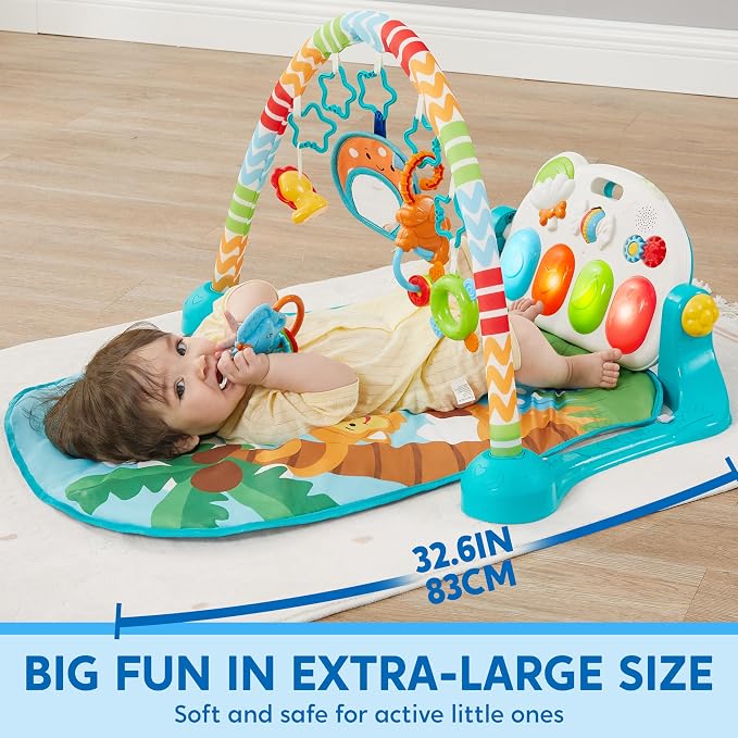 SYNCFUN Baby Play Mat, Tummy Time Mat Toys, Baby Musical Learning Toys 0-6 Months, Adorable Animal-Themed Play Gym with Piano Panel, Newborn Gifts for 0-3 6 9 12 Months